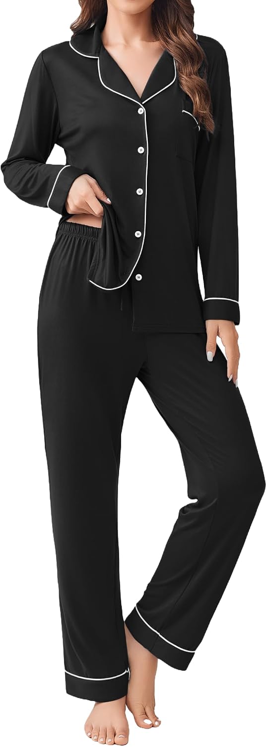 Ekouaer Womens Pajamas Set Button Down Long Sleeve Top & Pants Lounge Sets