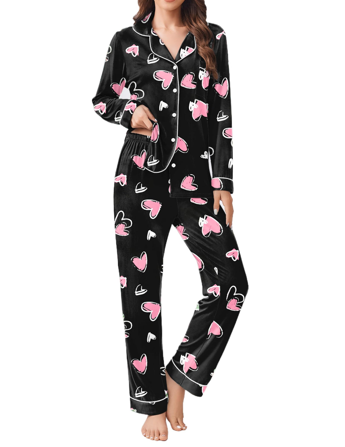 Ekouaer Womens Pajamas Set Button Down Long Sleeve Top & Pants Lounge Sets