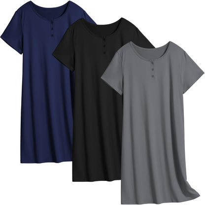 Ekouaer 3 Pack Women's Sleepshirts Soft Sleepwear Short Sleeve T-Shirt Nightgowns Casual Sleepdress Nightshirts