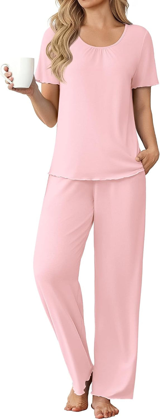 Ekouaer Womens Pajama Sets Viscose from Bamboo Top With Pants Lounge Set