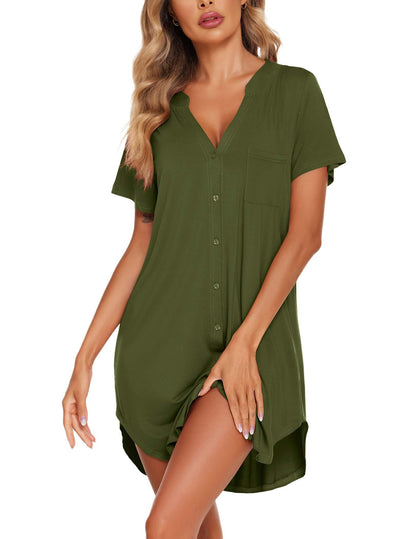Ekouaer Womens Nightgown V Neck Button Down Sleepshirts Soft Sleepdress