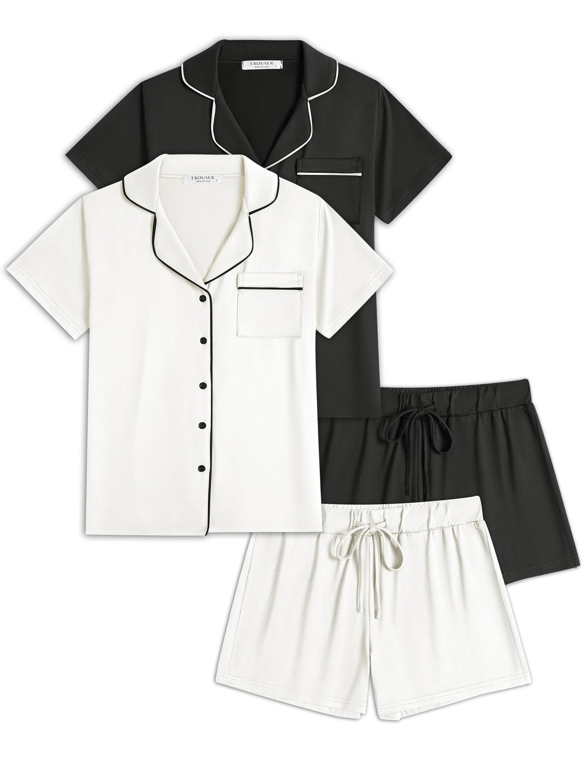 Ekouaer Womens Pajamas Set 2 Pack Button Down Summer Short Sleeve Pjs S-XXL