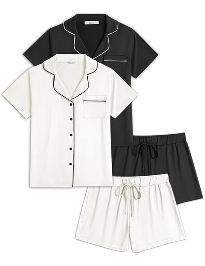 Ekouaer Womens Pajamas Set 2 Pack Button Down Summer Short Sleeve Pjs S-XXL