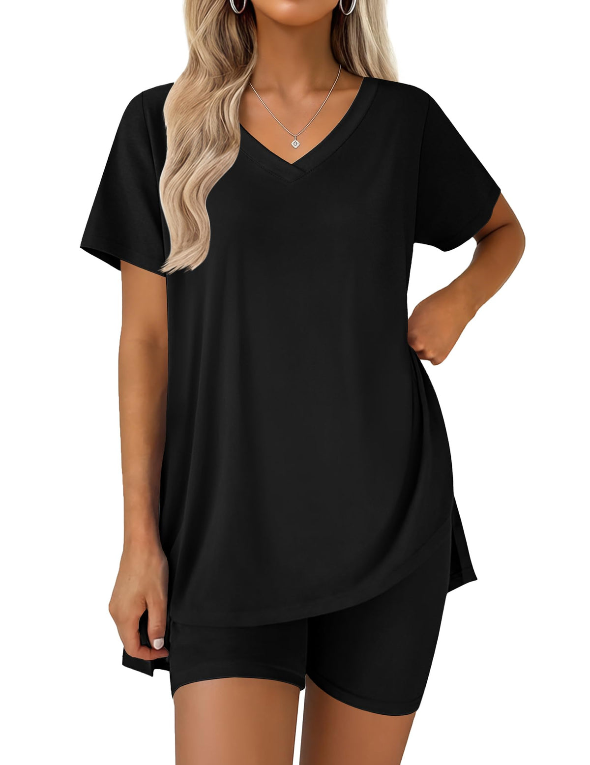 Ekouaer Pajamas for Womens Set 2 Piece Short Sleeve Matching Pj Shorts Sets
