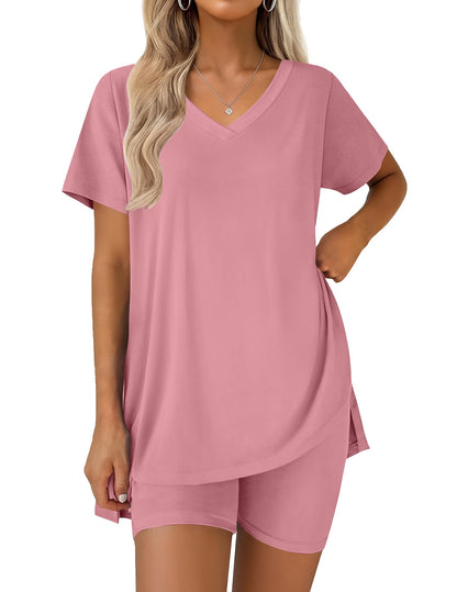 Ekouaer Pajamas for Womens Set 2 Piece Short Sleeve Matching Pj Shorts Sets