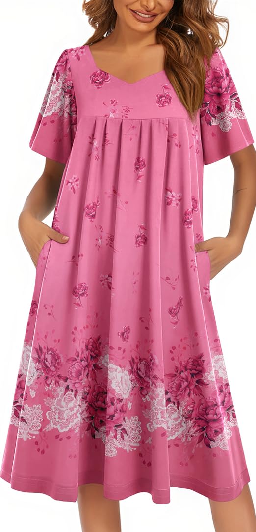 Ekouaer Womens Nightgown House Dress with Pockets Short Sleeve Moo Moos