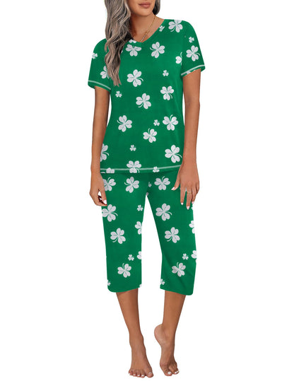 Ekouaer Women's Capri Pajama Sets Short Sleeve Two Piece Summer Lounge Sets