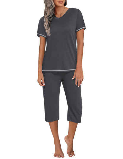 Ekouaer Women's Capri Pajama Sets Short Sleeve Two Piece Summer Lounge Sets