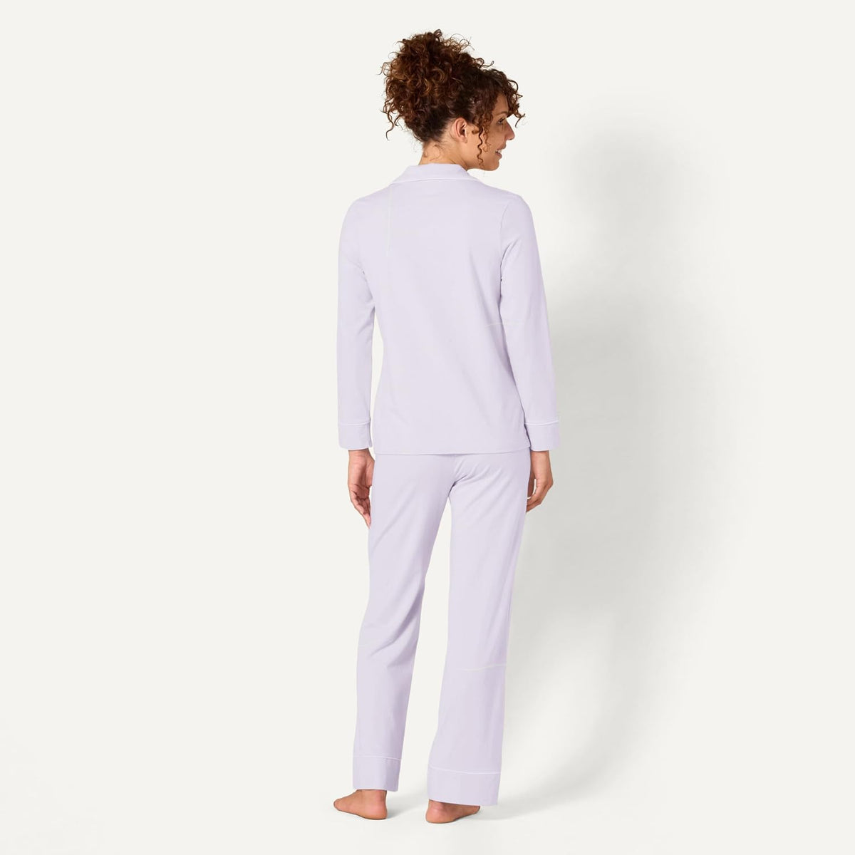 Amazon Essentials Women's Cotton Modal Long-Sleeve Notch Collar Shirt and Full-Length Elastic Waist Pajama Pant Set