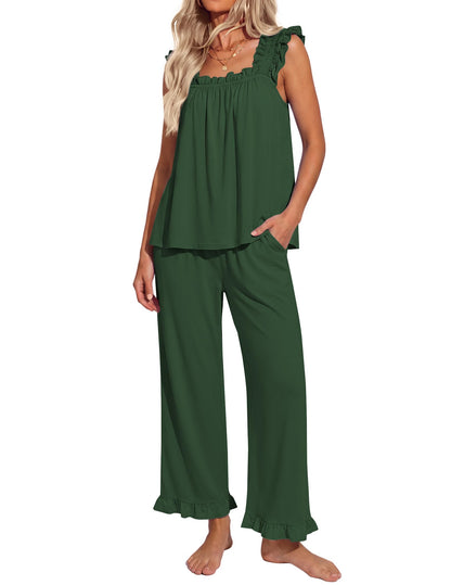 Ekouaer Pajamas for Women Set 2 Piece Ruffle Sleeveless Pj Bridal Sleepwear