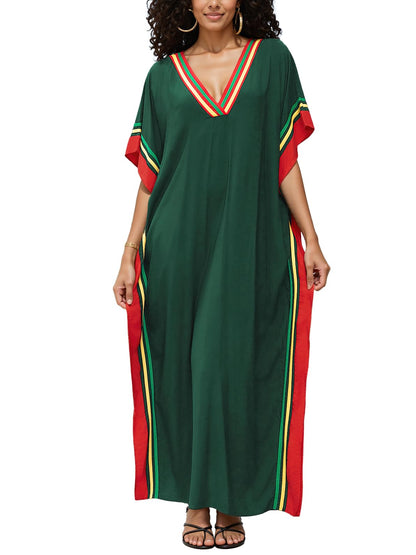 NFVNKJ Plus Size Mumu Dresses for Women - Boho Batwing Sleeve Caftan with Side Slits, Long Moo Moo Nightgown & Beach Cover Up