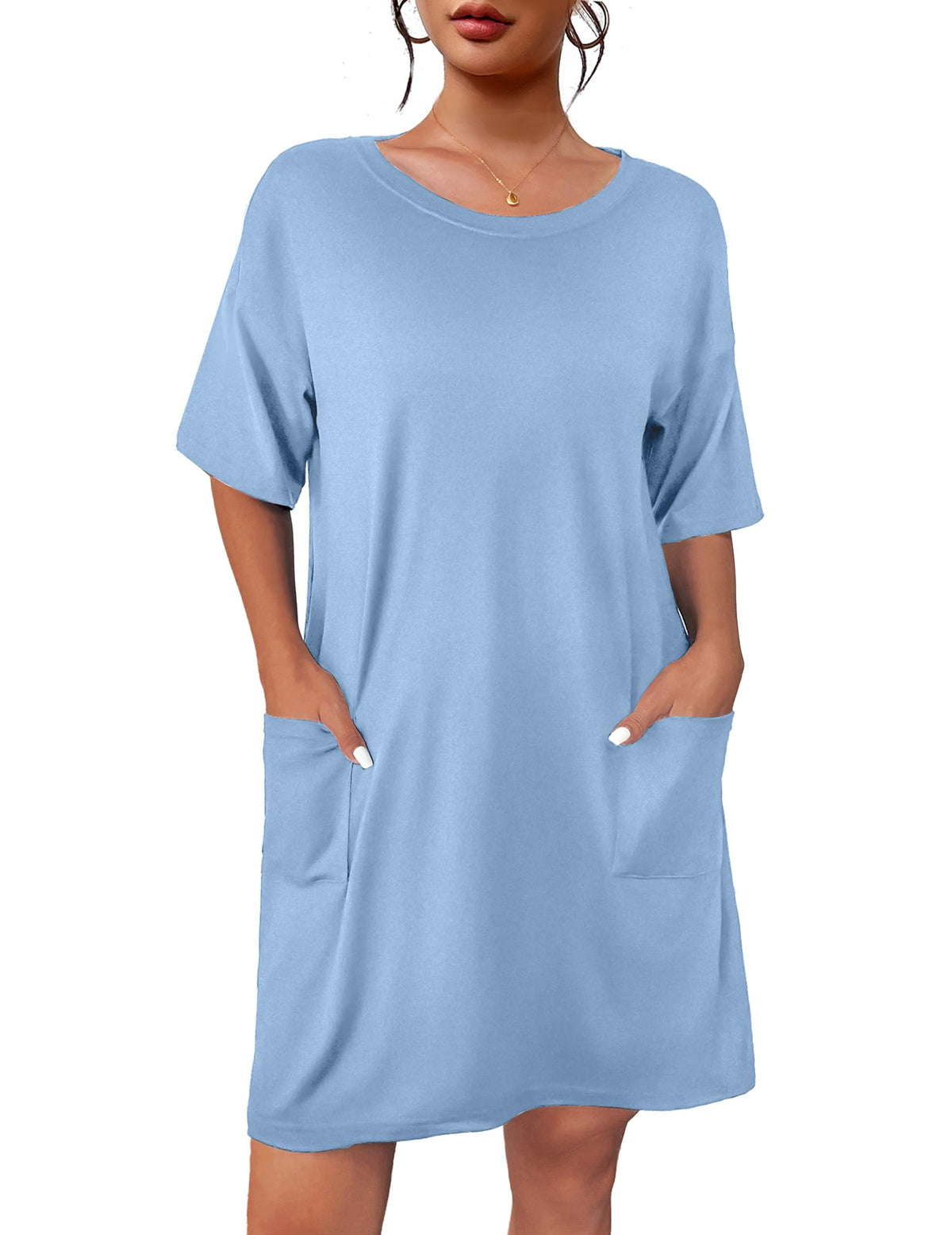 Ekouaer Womens Nightgown with Pockets Short Sleeve Sleep Shirts