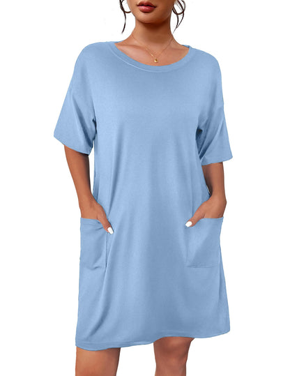 Ekouaer Womens Nightgown with Pockets Short Sleeve Sleep Shirts