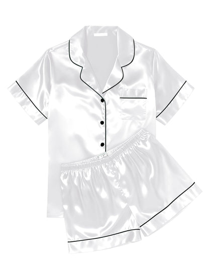 Ekouaer Womens Silk Satin Pajama Sets Soft Short Sleeve Button Up Sleepwear