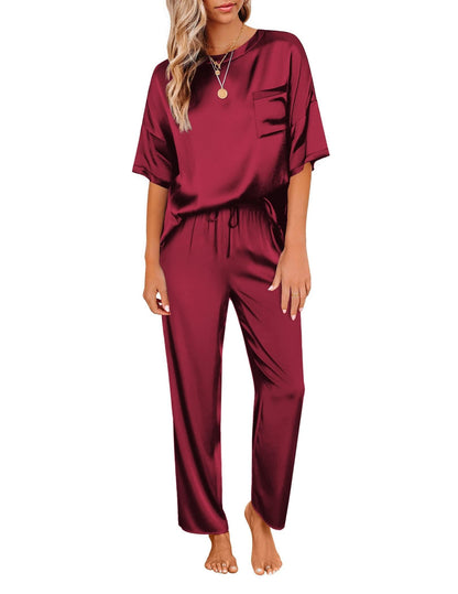 Ekouaer Pajamas for Women Set Silky Satin 2 Piece Lounge Sets with Pockets
