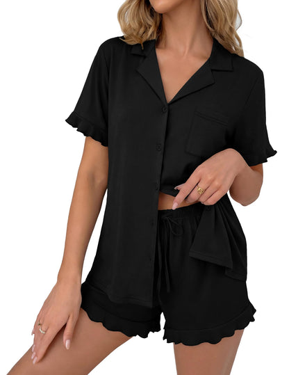 Ekouaer Pajamas Set for Women Button Down Pjs Lounge Sets Ruffle Sleepwear