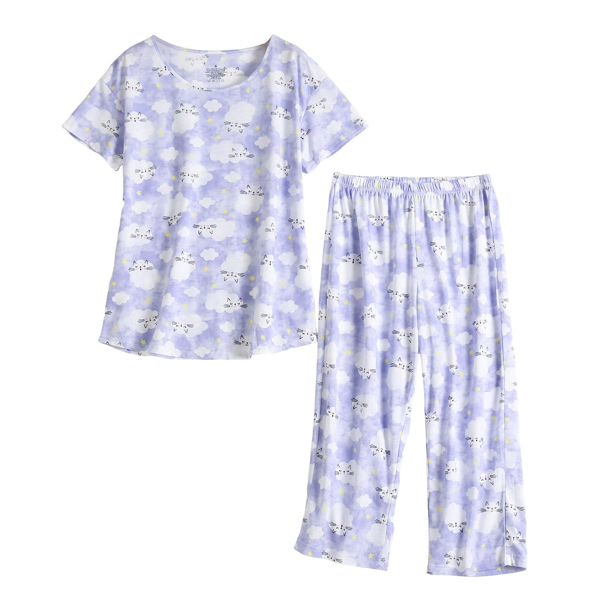 Inadays Womens Pajama Sets Cotton Short Sleeve Top With Capri Pants Pjs