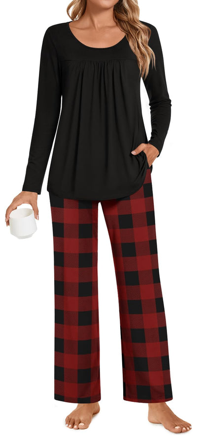 POPYOUNG Womens Pajama Set 2 Pieces Fall Pjs Comfy Sleepwear with Pockets