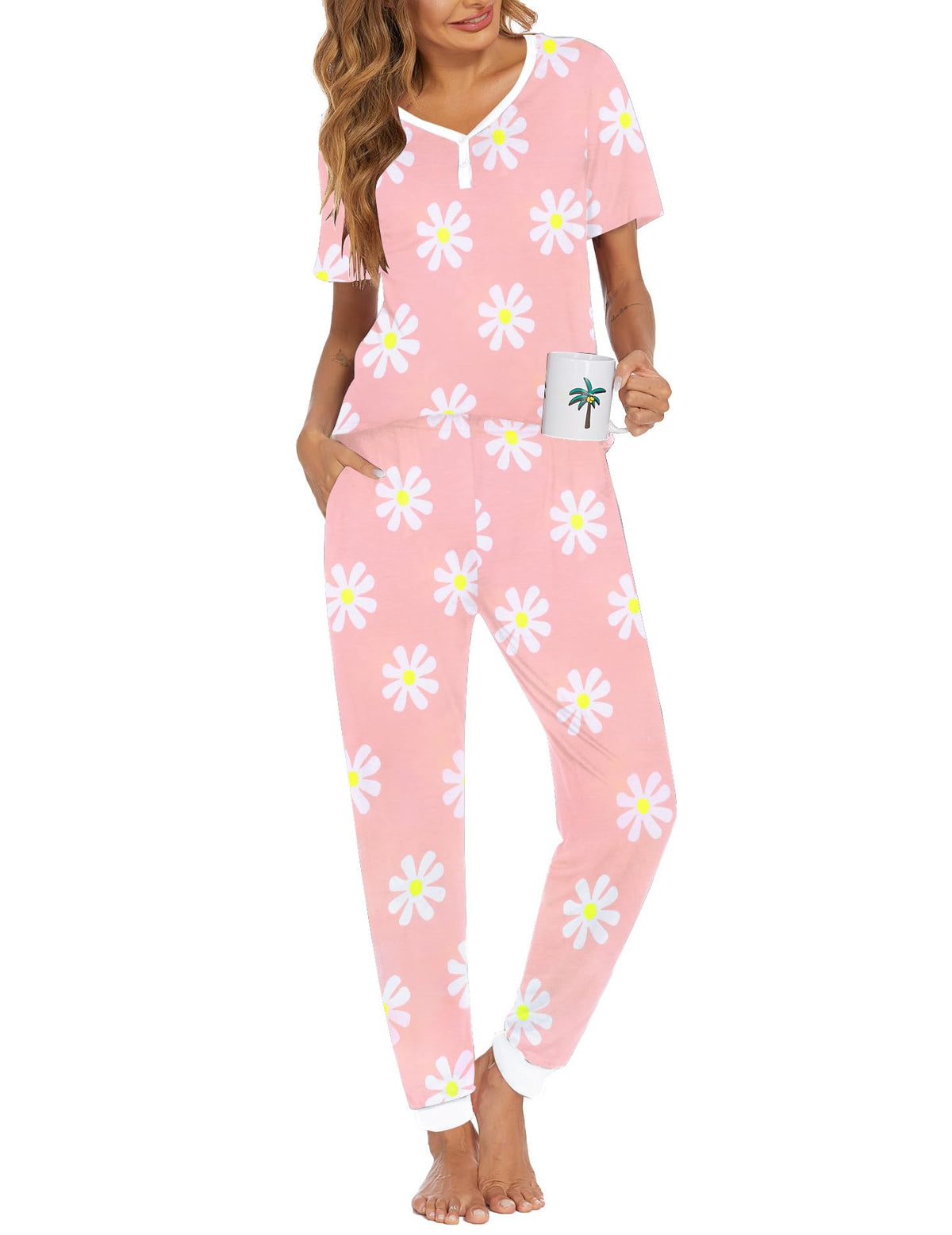 Ekouaer Pajamas for Women Set 2 Piece Short Sleeve Fall Pjs with Pockets