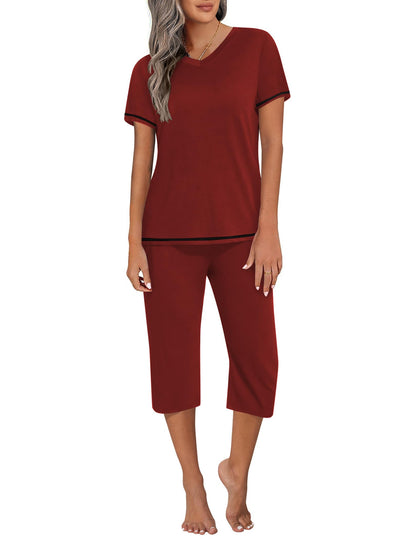 Ekouaer Women's Capri Pajama Sets Short Sleeve Two Piece Summer Lounge Sets