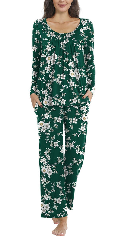 POPYOUNG Womens Pajama Set 2 Pieces Fall Pjs Comfy Sleepwear with Pockets