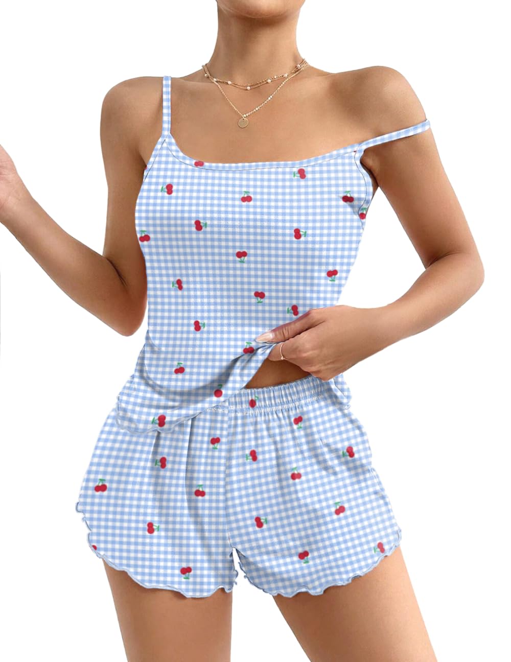 Ekouaer Womens Cami Pajama Set Cute Printed Camisole Shorts Sleepwear