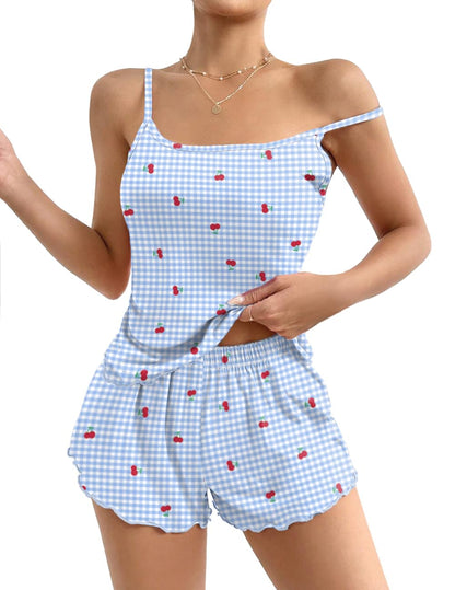 Ekouaer Womens Cami Pajama Set Cute Printed Camisole Shorts Sleepwear