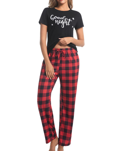 difficort Womens Pajama Sets Short Sleeve Long Pants Sleepwear with Pockets