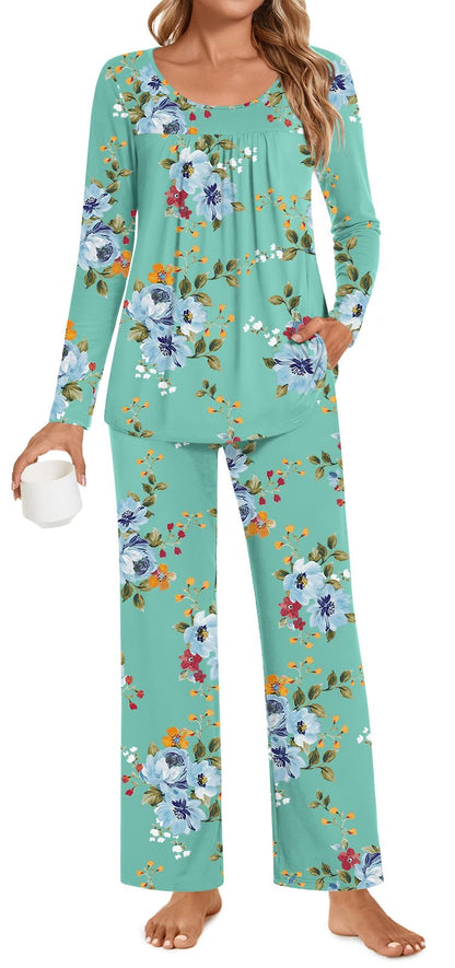 POPYOUNG Womens Pajama Set 2 Pieces Fall Pjs Comfy Sleepwear with Pockets