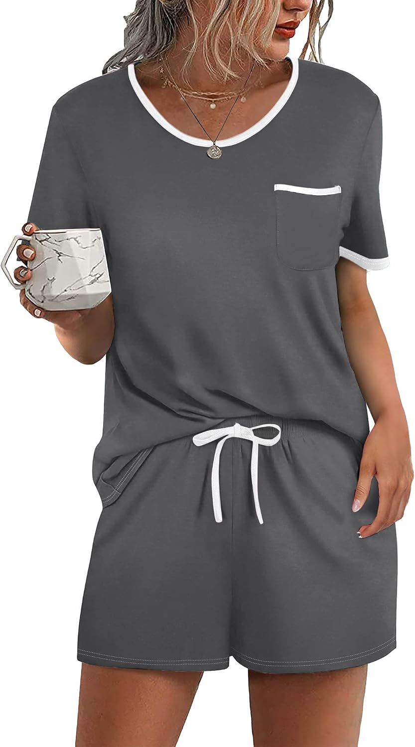Ekouaer Pajamas for Womens Set 2 Piece Soft Sleepwear, Chest Pocket