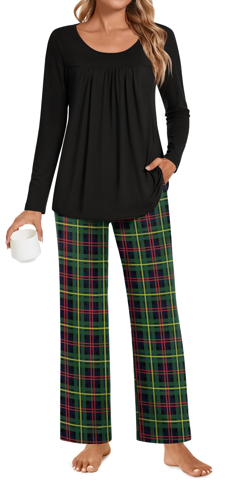 POPYOUNG Womens Pajama Set 2 Pieces Fall Pjs Comfy Sleepwear with Pockets