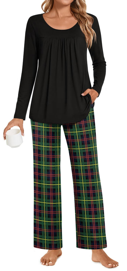 POPYOUNG Womens Pajama Set 2 Pieces Fall Pjs Comfy Sleepwear with Pockets