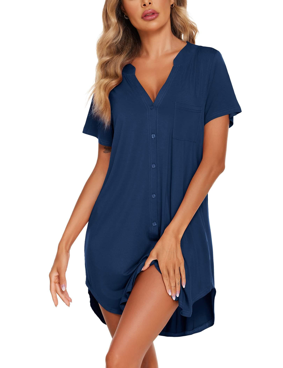 Ekouaer Womens Nightgown V Neck Button Down Sleepshirts Soft Sleepdress