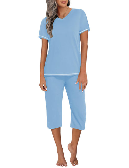 Ekouaer Women's Capri Pajama Sets Short Sleeve Two Piece Summer Lounge Sets