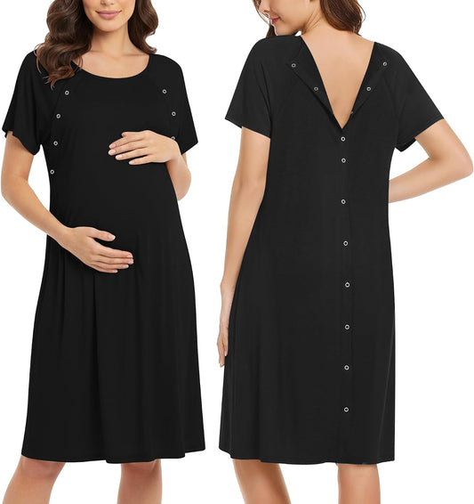 Ekouaer Women’s Nursing/Delivery/Labor/Hospital Nightdress Short Sleeve Maternity Nightgown with Button S-XXL