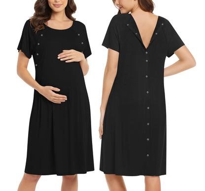Ekouaer Women’s Nursing/Delivery/Labor/Hospital Nightdress Short Sleeve Maternity Nightgown with Button S-XXL