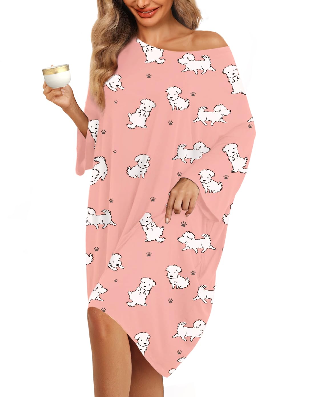 KFUBUO Plus Size Nightgowns for Women Oversized Sleep Tshirts Dress Short Sleeves Sleepwear With Pocket Fit S-5XL