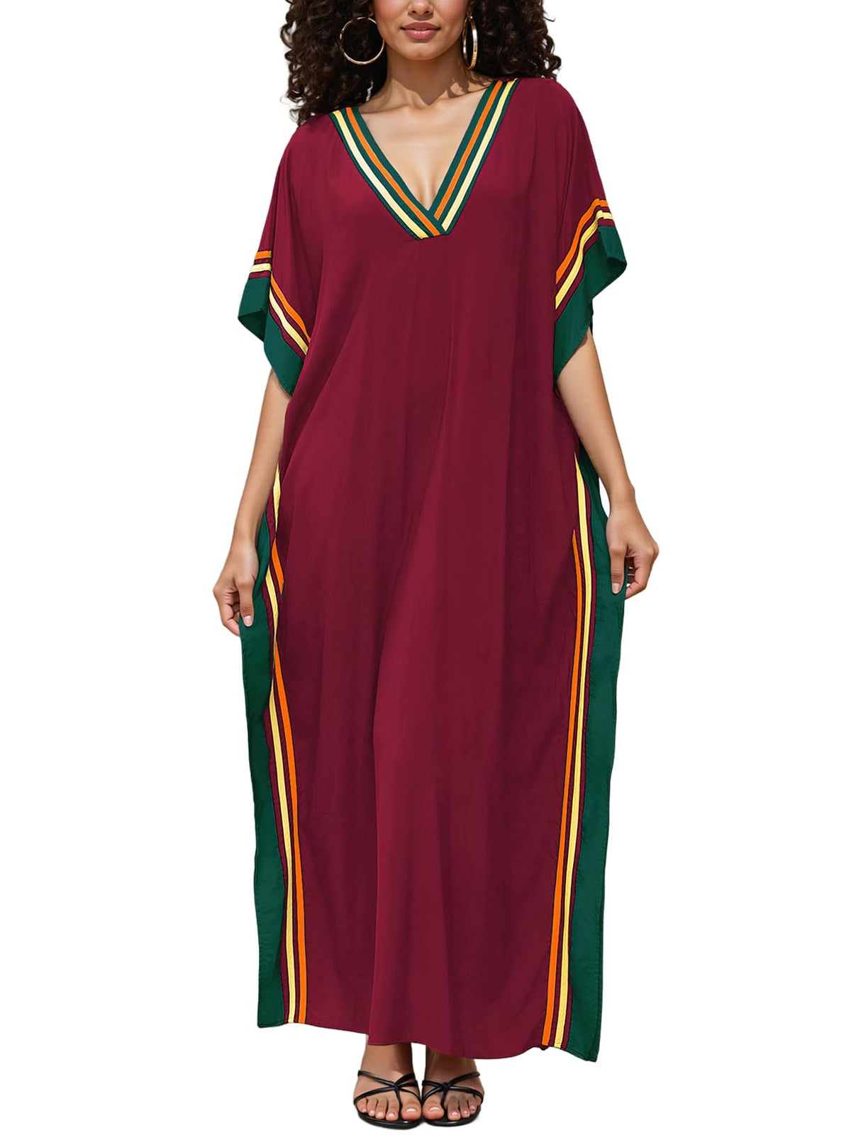 NFVNKJ Plus Size Mumu Dresses for Women - Boho Batwing Sleeve Caftan with Side Slits, Long Moo Moo Nightgown & Beach Cover Up
