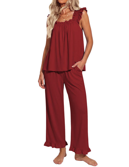 Ekouaer Pajamas for Women Set 2 Piece Ruffle Sleeveless Pj Bridal Sleepwear