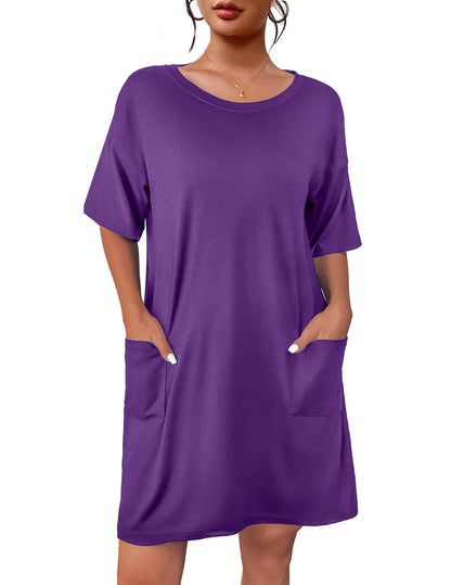 Ekouaer Womens Nightgown with Pockets Short Sleeve Sleep Shirts