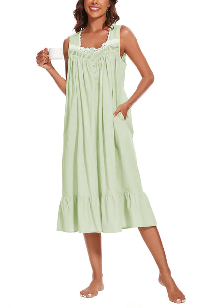 AVIIER 100% Cotton Nightgowns for Women Sleeveless Sleep Dress Ladies Gowns Sleepwear with Pockets
