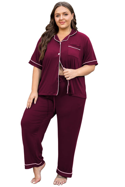 Vozanet Women's Plus Size Pajamas Button Down Shirt and Pants Soft Lounge Sets Bride Nighty Bottom with Pockets 1x to 5x