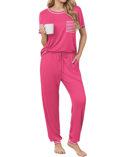 Ekouaer Womens Pajama Sets Short Sleeve Lounge Set 2 Piece Long Pants Pjs