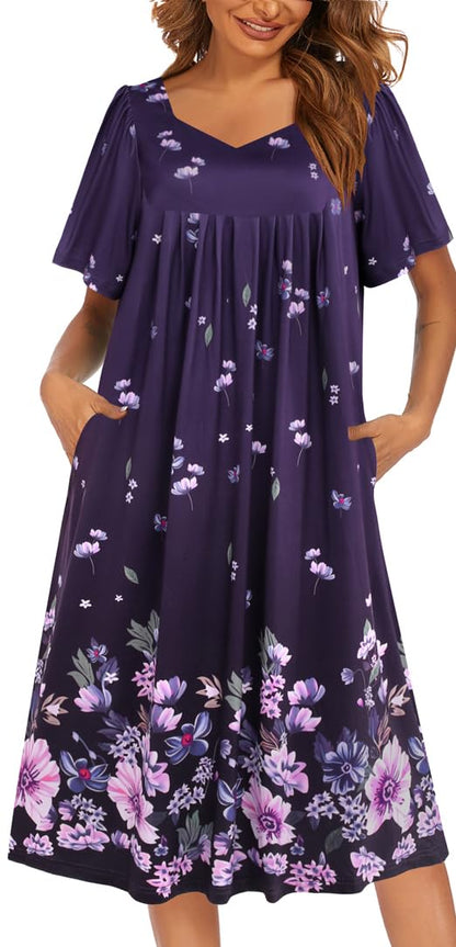 Ekouaer Womens Nightgown House Dress with Pockets Short Sleeve Moo Moos