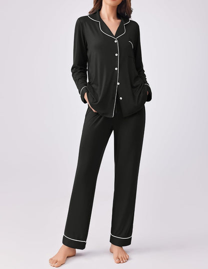 Ekouaer Womens Pajamas Set Button Down Long Sleeve Top & Pants Lounge Sets