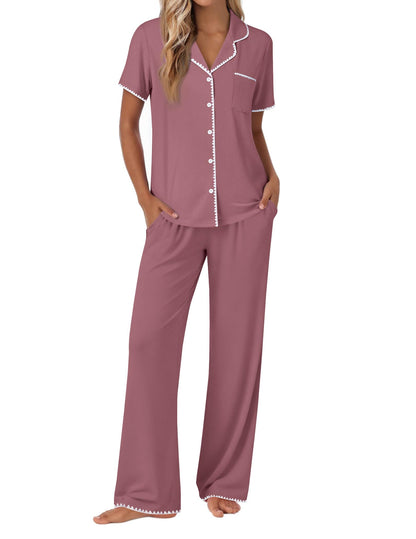 Ekouaer Pajamas for Women Set Button Up Soft Pjs Short Sleeve Lounge Sets