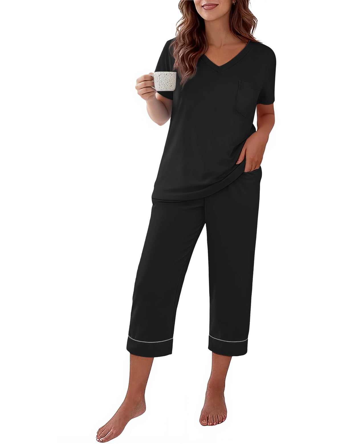 Ekouaer Cotton Pajamas for Women Set Short Sleeve Top and Capri Pants