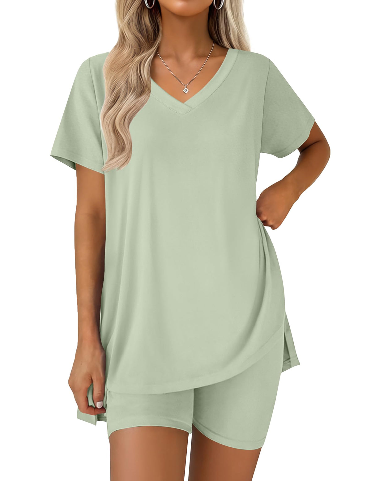 Ekouaer Pajamas for Womens Set 2 Piece Short Sleeve Matching Pj Shorts Sets