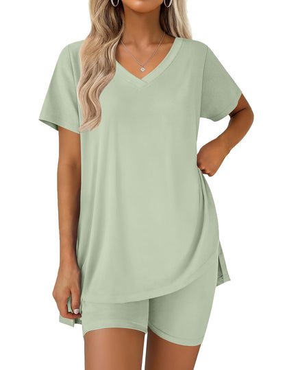 Ekouaer Pajamas for Womens Set 2 Piece Short Sleeve Matching Pj Shorts Sets