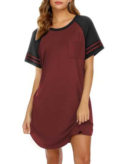 Ekouaer Nightgowns for Women Color Block Sleep Shirt Short Sleeve Sleepwear